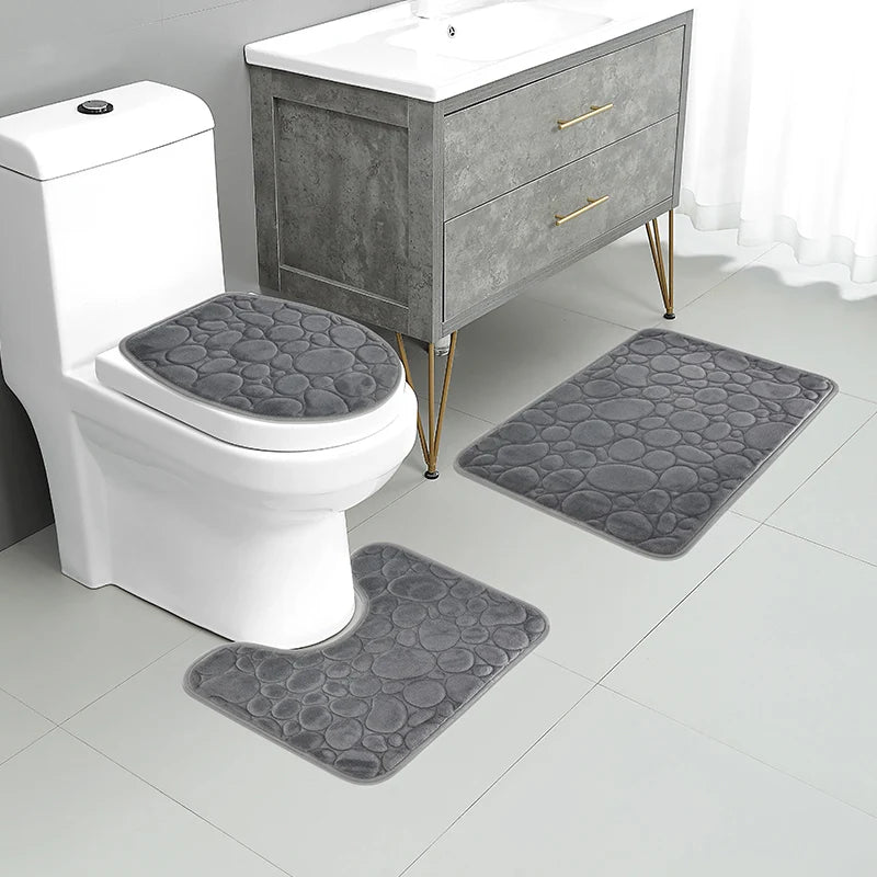 1 Set of Solid Color Simple Bathroom Rug