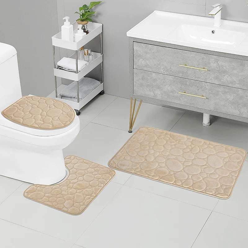 1 Set of Solid Color Simple Bathroom Rug
