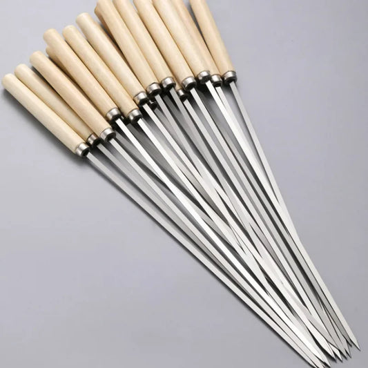10pcs Wooden handle anti-scalding barbecue skewers